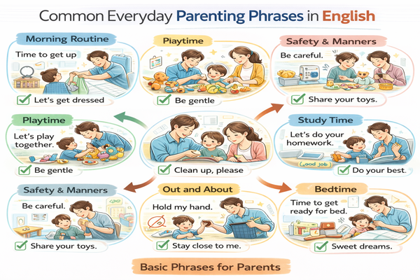 기본 육아 영어 표현을 정리한 이미지
