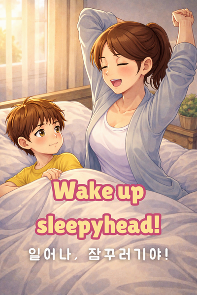 다정하게 아이 깨울 때 영어 표현인 wake up sleepyhead 예시 카드