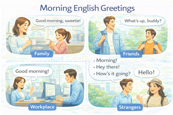 아침 영어 인사 표현을 상황별로 정리한 생활 영어 회화 이미지