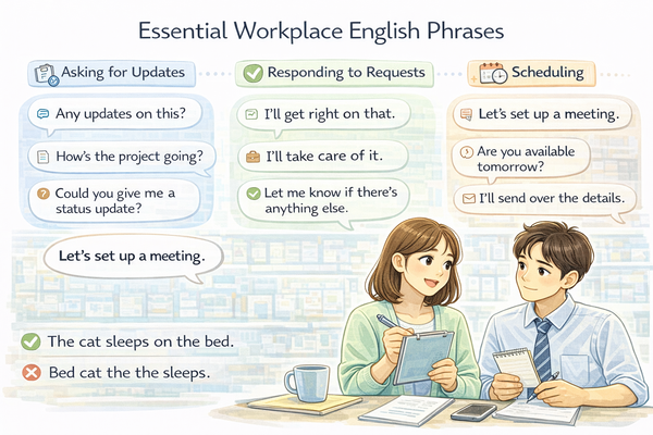 직장에서 자주 사용하는 기본 직장 영어 표현을 정리한 비즈니스 영어 이미지